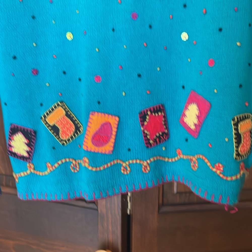 Susan Bristol Plus Size 2X Turquoise Blue Holiday Long Sleeve Cardigan Sweater - Picture 4 of 10